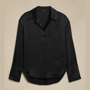 NWT Banana Republic Bliss Silk Resort Shirt Black | Size M